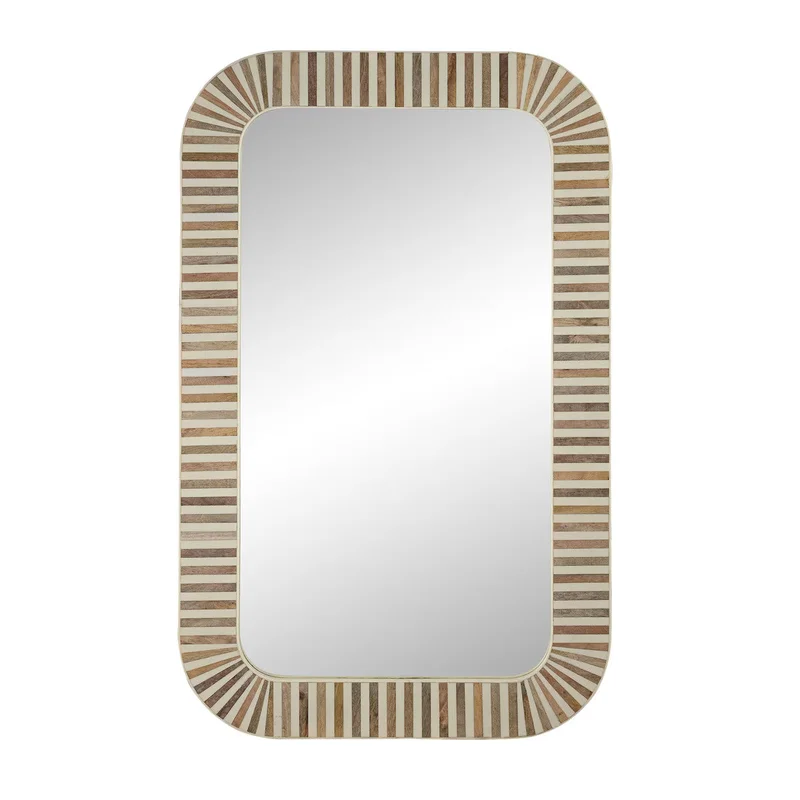 Wood/Bone Inlay Rectangular Mirror, Natural/White, 36''H