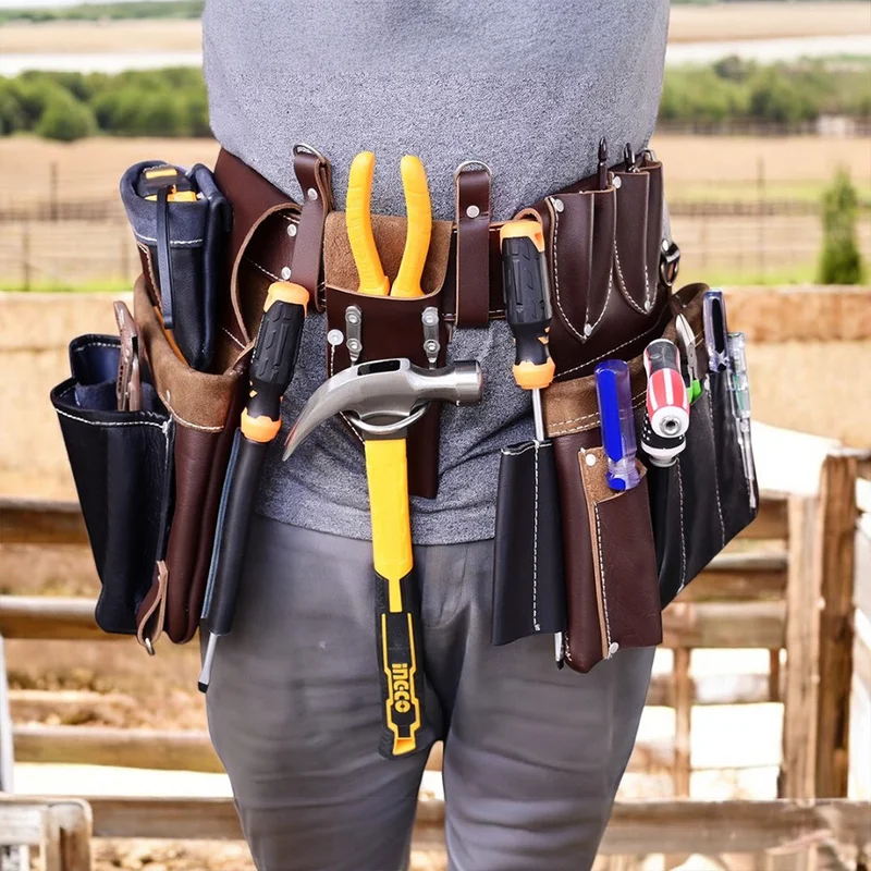 WorkCraft 7-Pockets Leather Utility Tool Belt for Electricians