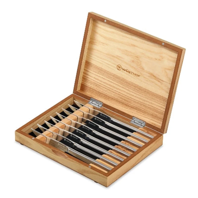 Wusthof Stainless Eight Piece Steak Knife Set In Olivewood Chest