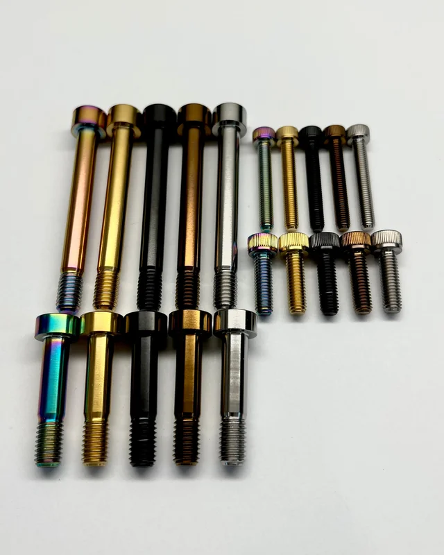 YT Jeffsy and Primus Shock and Pivot Bolts Titanium Rainbow Oil Slick